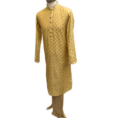 Mens Indian Kurta set in Cream / Gold, for weddings, Bollywood Party ( with Draw stringed trousers) - Innova VY1219 - Prachy Creations