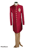Mens Raw Silk Red Sherwani - VL1908 AV1119 - Prachy Creations