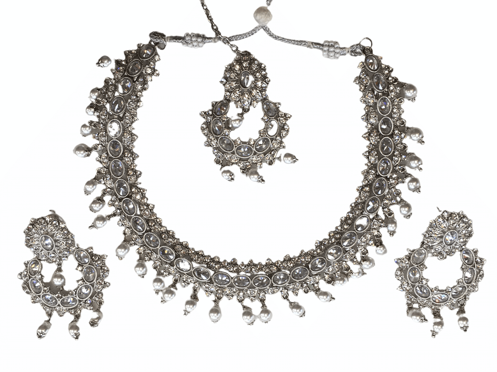 Reverse Stone Indian Fashion Jewellery set - with necklace, earrings and Tika MY8826 KP0719 - Prachy Creations