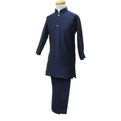 Bollywood / Indian weddings - Boys Grey Brocade Waistcoat and Navy Kurta set - KCS2116KK 1121