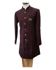 Wine Soft Sherwani Style Mens Kurta Set - UK Stock - 24h Dispatch - OMNI TV 0223