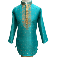 Boys Turquoise Blue Indian Churidar Set - Handloom Benarasi  -  Bollywood Party Weddings - CKB-VL1915 KT1219 - Prachy Creations