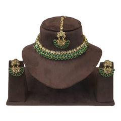 Green - Reverse Stone Necklace set  with Earrings - AE2214 KP 0422