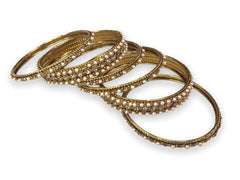 A set of 6 Pearl/ Gold stone Bangles - Bollywood, Weddings, Fancy Dress JAN1840 Vp0519