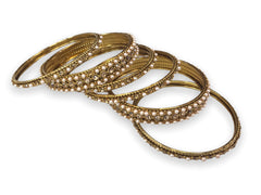 A set of 6 Pearl/ Gold stone Bangles - Bollywood, Weddings, Fancy Dress JAN1840 Vp0519