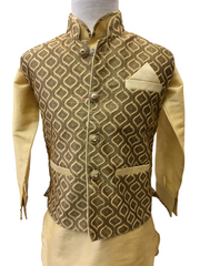 Bollywood / Indian weddings - Boys Antique Gold Brocade Waistcoat and Gold Kurta set - KCS2212KY 0322