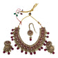 Magenta - Medium Size Antique Finish Necklace Set with Earrings - MNA1122 KK 1122