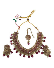 Magenta - Medium Size Antique Finish Necklace Set with Earrings - MNA1122 KK 1122