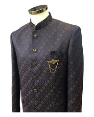 Mens Navy Blue Brocade BandhGala / Prince / Chinese Collar Jacket - Fantastic Fit - CS2302 JP 0123