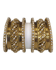 Set of 18 Antique Gold Finish Bangles Set - Bollywood, Weddings D5017 P 1022