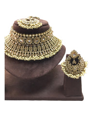 Pearl / Gold - Large Bridal Necklace set with Earrings - KE2301 TP 0323