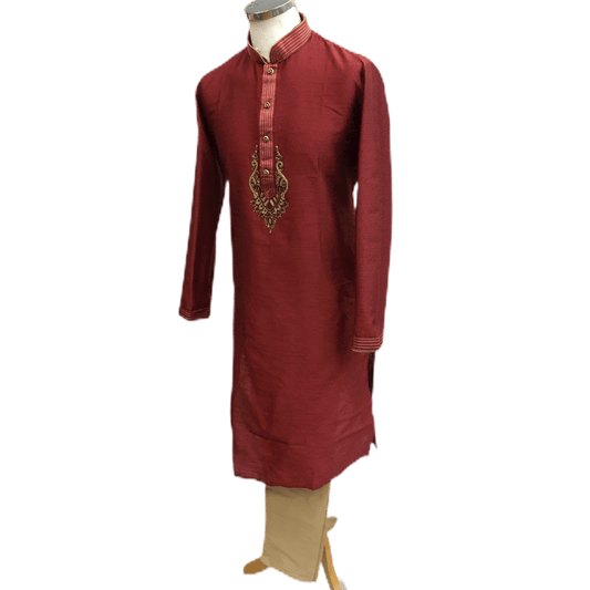 Mens Indian Kurta set in Maroon Burgundy, for weddings, Bollywood Party ( with Draw stringed trousers) - Innova VV0818 - Prachy Creations