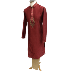 Mens Indian Kurta set in Maroon Burgundy, for weddings, Bollywood Party ( with Draw stringed trousers) - Innova VV0818 - Prachy Creations