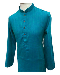 Turquoise Blue - Self Pattern Jute Mens Kurta Set - UK Stock - 24h Dispatch - MVC08 KJ 1122