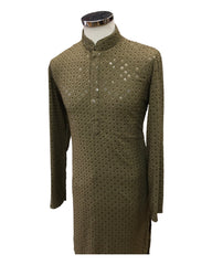 Khaki Brown Lucknowi Mens Kurta Set - UK Stock - 24h Dispatch - MAHARAV VA 0223