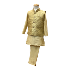 Bollywood / Indian weddings - Boys Gold Brocade Waistcoat and Gold Kurta set - KCS2117KK 1121