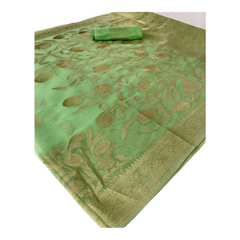 Prachy Creations - Mint Green Cotton Handloom saree with blouse piece - RT136001 KA0621