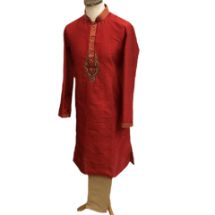 Mens Indian Kurta set in Red, for weddings, Bollywood Party ( with Draw stringed trousers) - Innova VV1219 - Prachy Creations