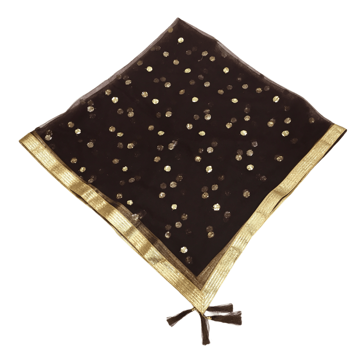 Ladies Net Dupatta with Gold Lace Border - Mix N Match - HSK2101 Tp0621 - Prachy Creations