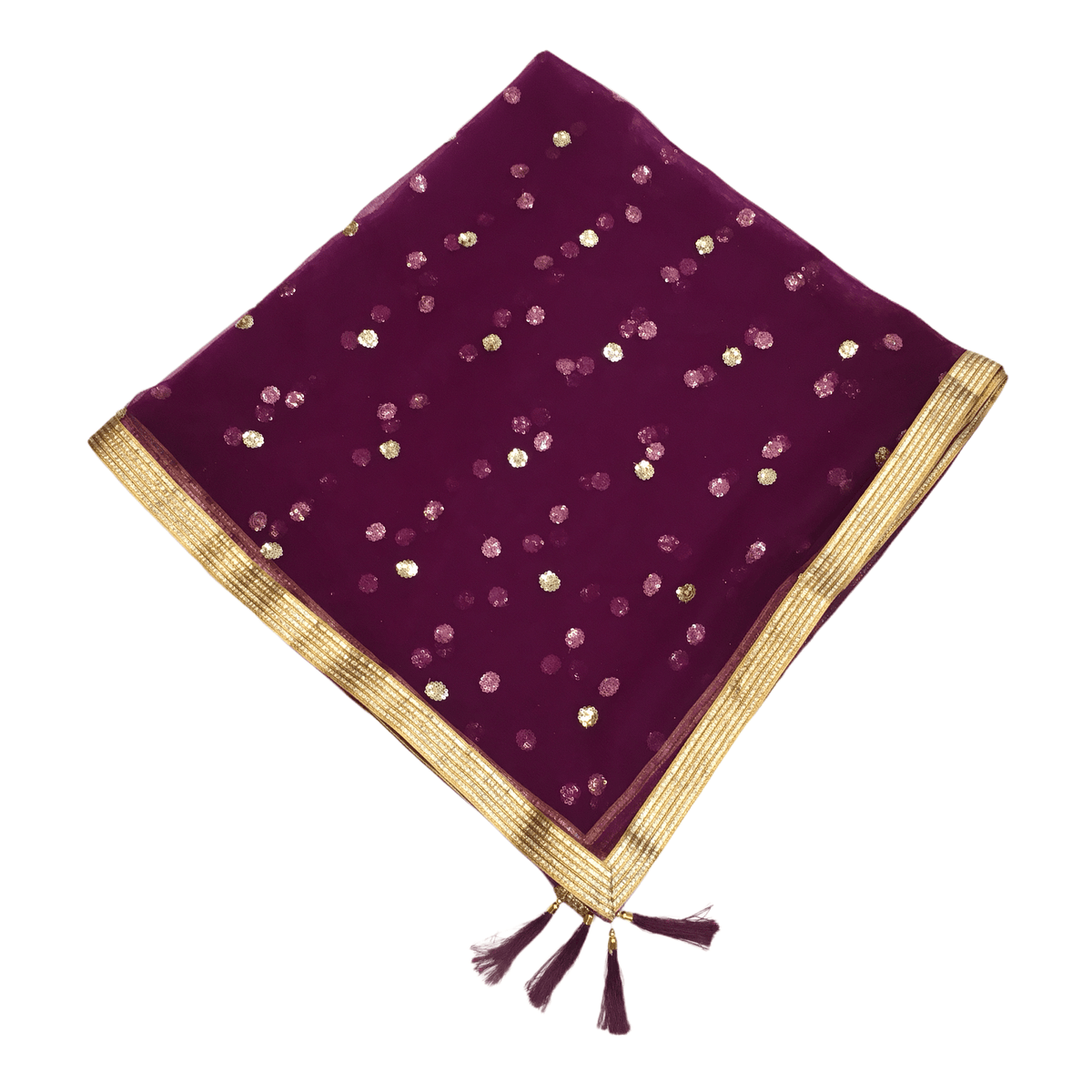 Ladies Net Dupatta with Gold Lace Border - Mix N Match - HSK2101 Tp0621 - Prachy Creations