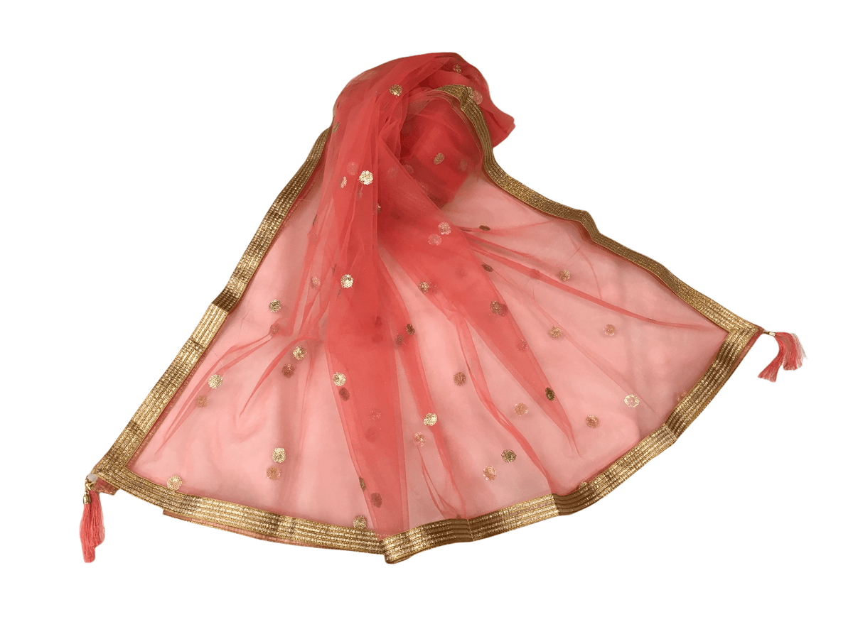 Ladies Net Dupatta with Gold Lace Border - Mix N Match - HSK2101 Tp0621 - Prachy Creations