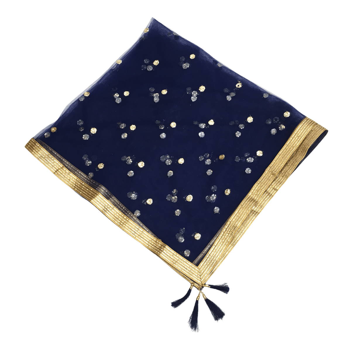 Ladies Net Dupatta with Gold Lace Border - Mix N Match - HSK2101 Tp0621 - Prachy Creations