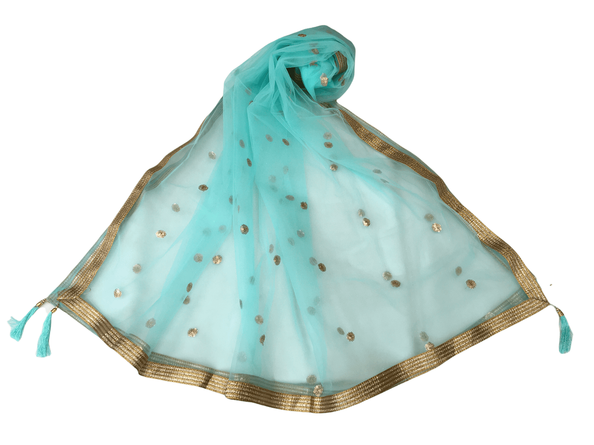 Ladies Net Dupatta with Gold Lace Border - Mix N Match - HSK2101 Tp0621 - Prachy Creations