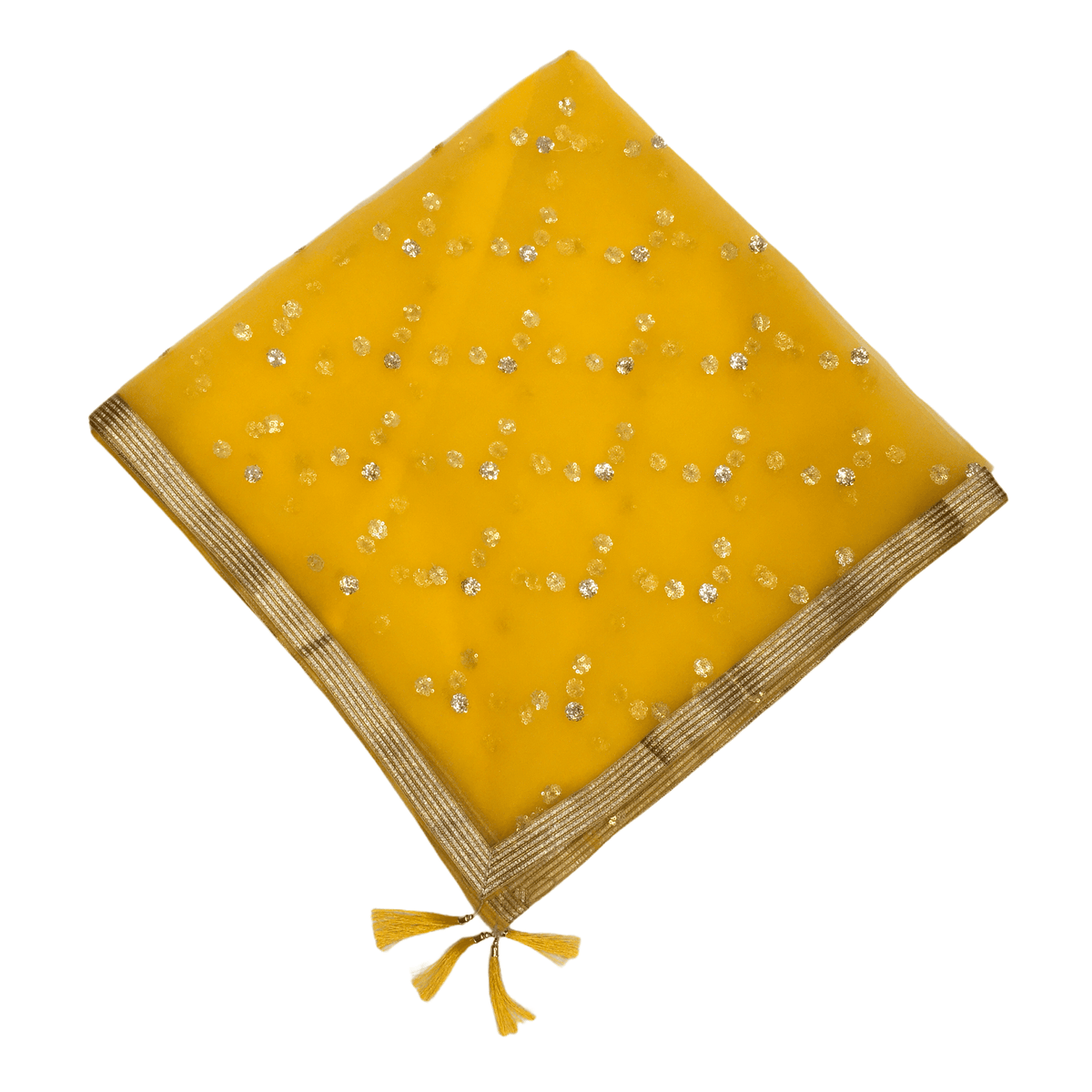 Ladies Net Dupatta with Gold Lace Border - Mix N Match - HSK2101 Tp0621 - Prachy Creations