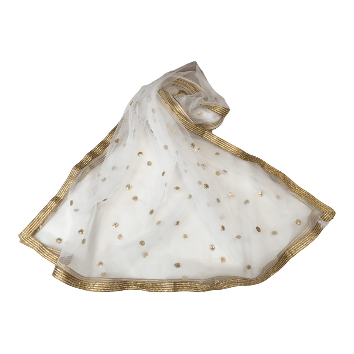 Ladies Net Dupatta with Gold Lace Border - Mix N Match - HSK2101 Tp0621 - Prachy Creations