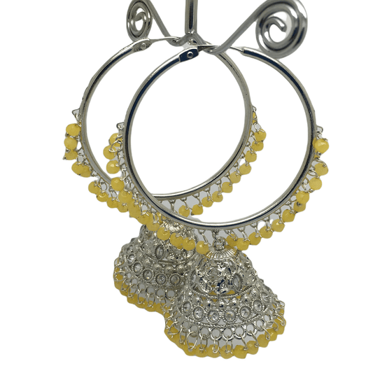 Lemon Yellow - Silver Finish Bali Zhumki Style Handmade Earrings - OMJ1691Jp 1221 - Prachy Creations
