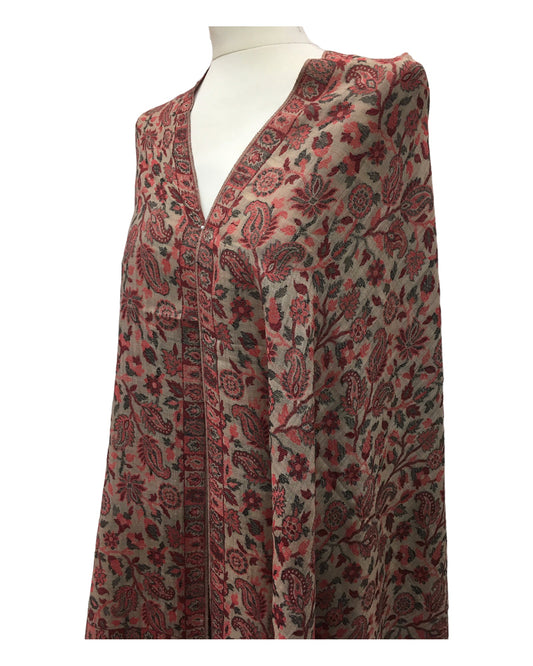 Light Brown - Fine Wool Jamdani Handloom Woven Shawl - NTC2211 VY 1022 - Prachy Creations