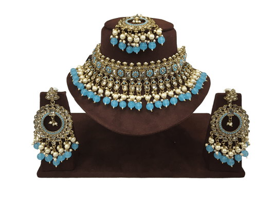 Light Sky Blue Large Choker Necklace set with matching Earrings - SMA2111KC 1021 - Prachy Creations
