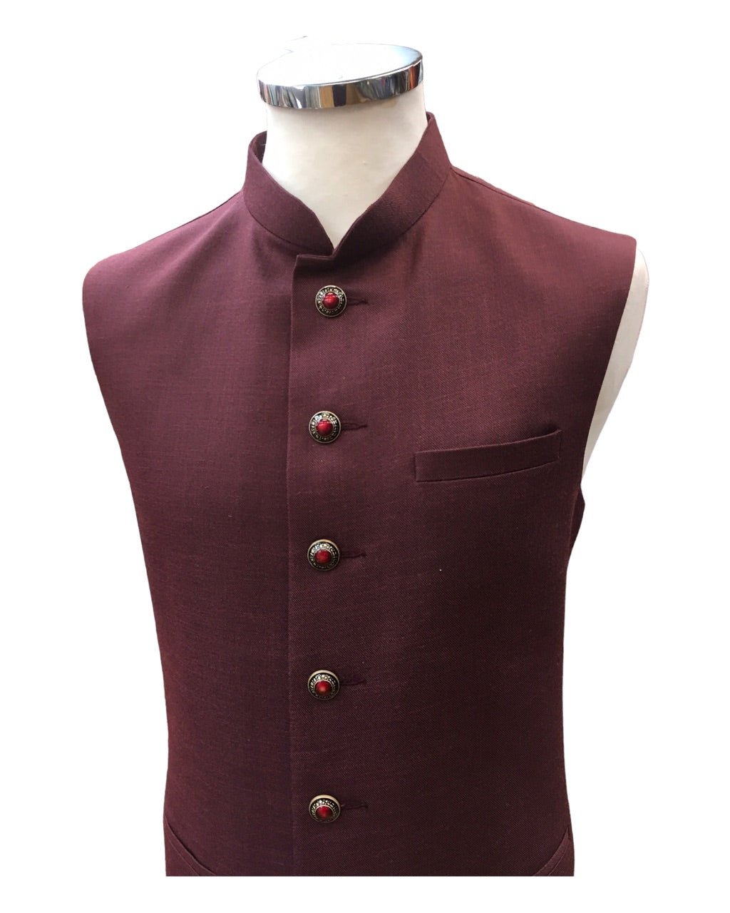 Maroon - Rich Jute Material Indian Mens Waistcoat - Bollywood - DM2305 KJ 1222 - Prachy Creations
