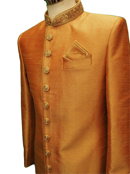 Mens Coral Sherwani set -with drawstringed trousers - Bollywood Party Weddings - VFEW853PV 1018 - Prachy Creations