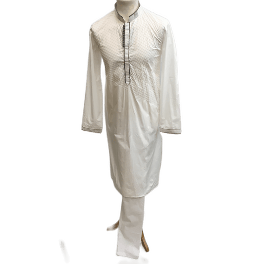 Mens Indian Kurta set in white Cotton, ( with Draw stringed trousers) - High KC1219 - Prachy Creations