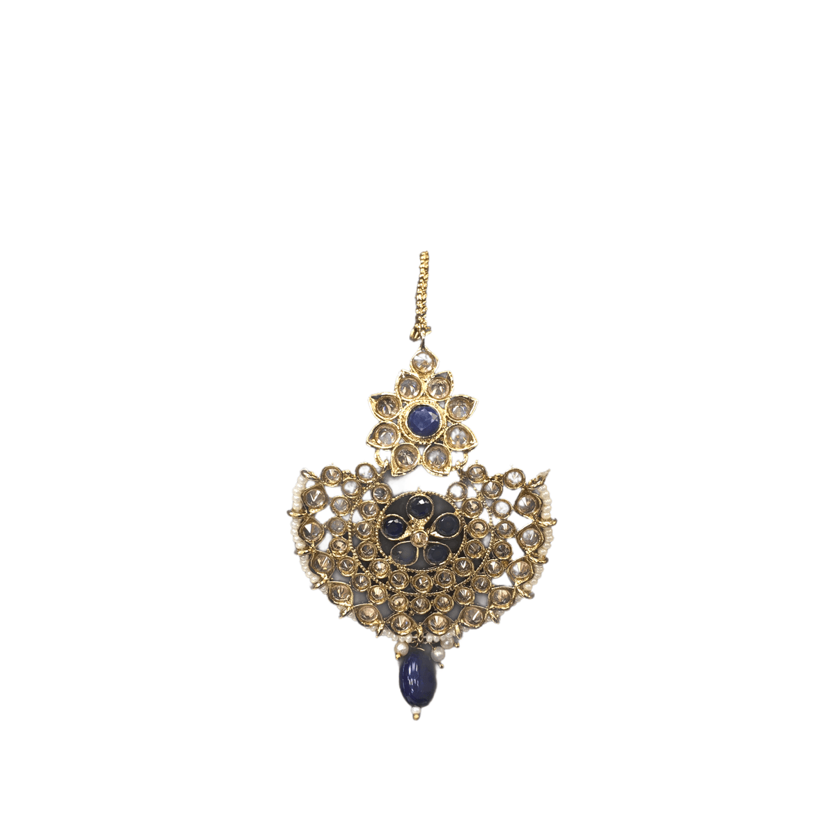 Navy Blue - Gold Finish Tika Head Piece - Indian Ladies Fashion Jewellery - PRI1630V 1221 - Prachy Creations