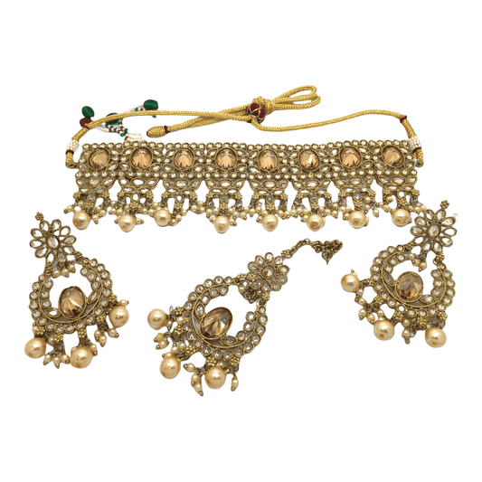 Neutral Gold Ladies Choker Necklace set - Bollywood - Weddings - MAN764KJ 0921 - Prachy Creations