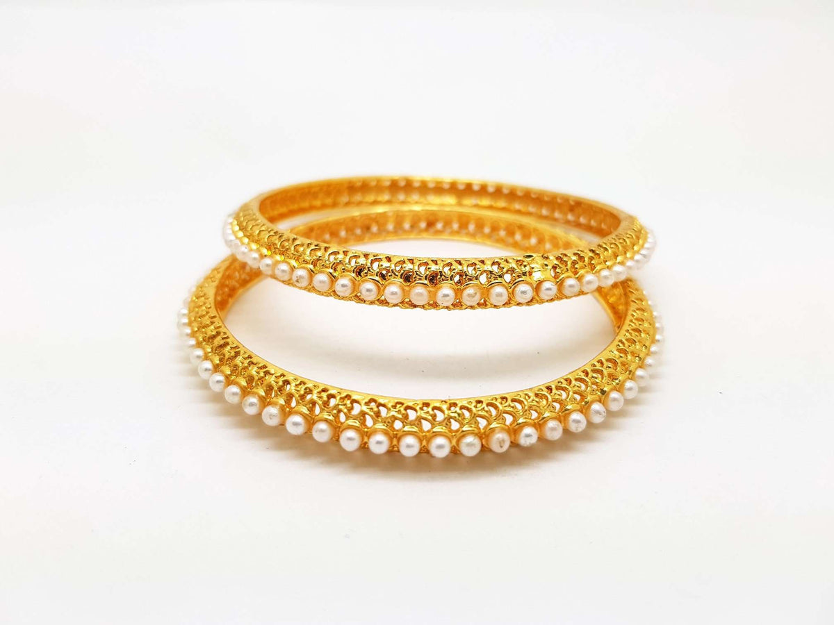 Pair of Gold finish Pearl Bangles - 4 sizes - Bollywood - Weddings - AE180901VP 0918 - Prachy Creations
