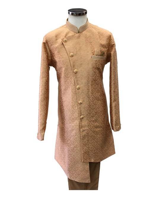 Peach Banarasi Sherwani Style Mens Kurta Set - UK Stock - 24h Dispatch - Mantri VC 0223 - Prachy Creations