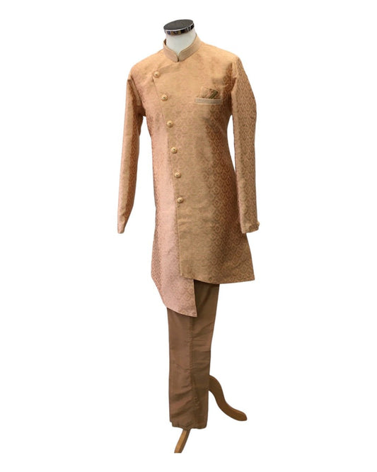 Peach Banarasi Sherwani Style Mens Kurta Set - UK Stock - 24h Dispatch - Mantri VC 0223 - Prachy Creations