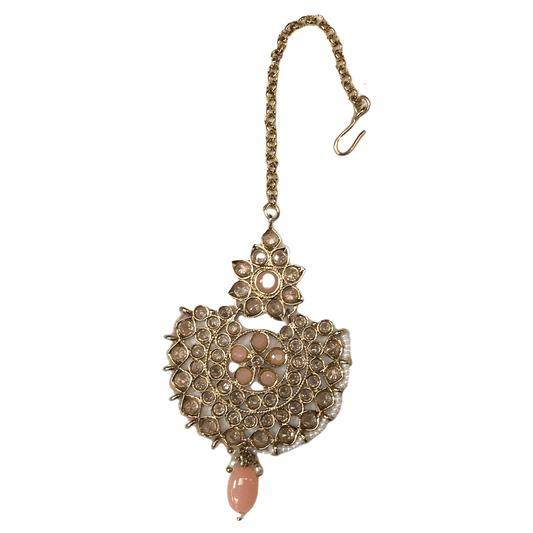 Peach - Gold Finish Tika Head Piece - Indian Ladies Fashion Jewellery - PRI1630V 1221 - Prachy Creations