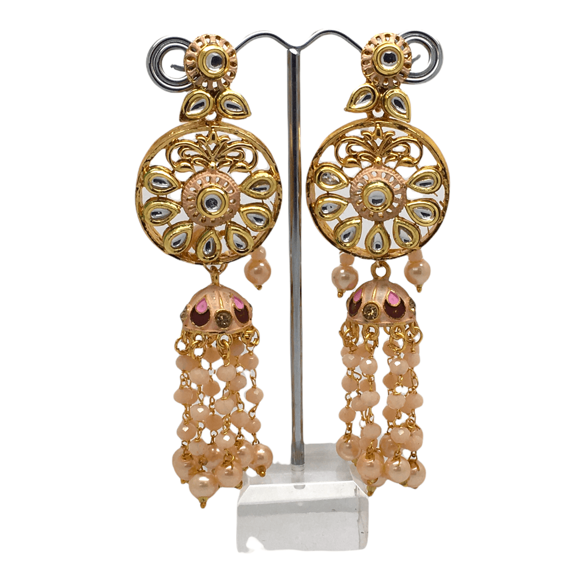 Peach - Rajasthani Jadtar Meenakari Handmade Earrings - LAJ3058Tp 1221 - Prachy Creations
