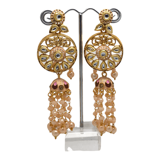 Peach - Rajasthani Jadtar Meenakari Handmade Earrings - LAJ3058Tp 1221 - Prachy Creations