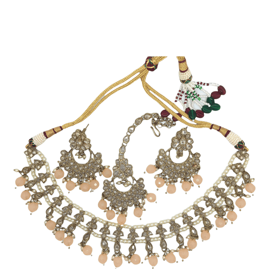 Peach Reverse Stone Choker Necklace set - Bollywood - Weddings - SMA2107KY 0921 - Prachy Creations