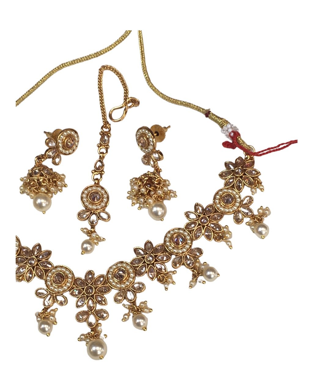 Pearl / Neutral / Gold - Medium Size Necklace Set with Earrings - SLV12KT 0822 - Prachy Creations