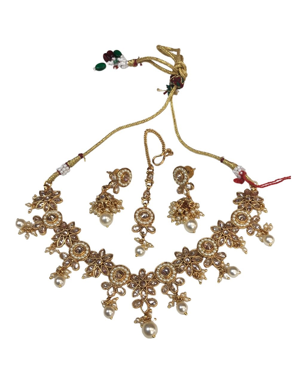 Pearl / Neutral / Gold - Medium Size Necklace Set with Earrings - SLV12KT 0822 - Prachy Creations