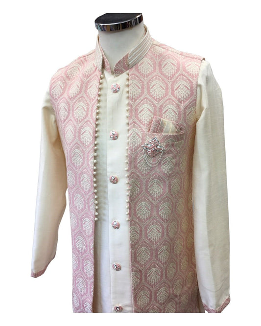 Pink - Long Waistcoat Mens Kurta Set - UK Stock - 24h Dispatch - SANMAN JY 0223 - Prachy Creations
