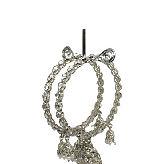 Reverse Stone Silver Finish Zhumki Bangles (Set of 2) - NBA87P 1221 - Prachy Creations