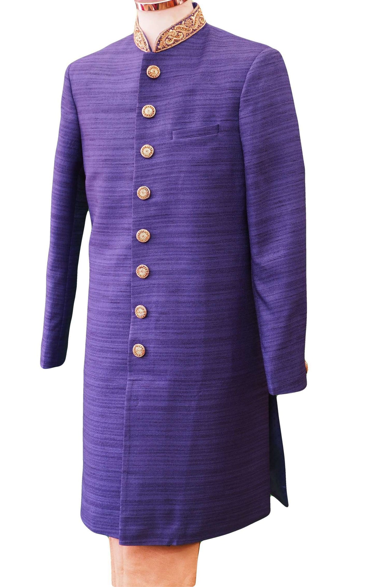 Royal Blue Raw Silky Sherwani 38"-52" / Small to XXXXL - SW-VL1802RY - Prachy Creations
