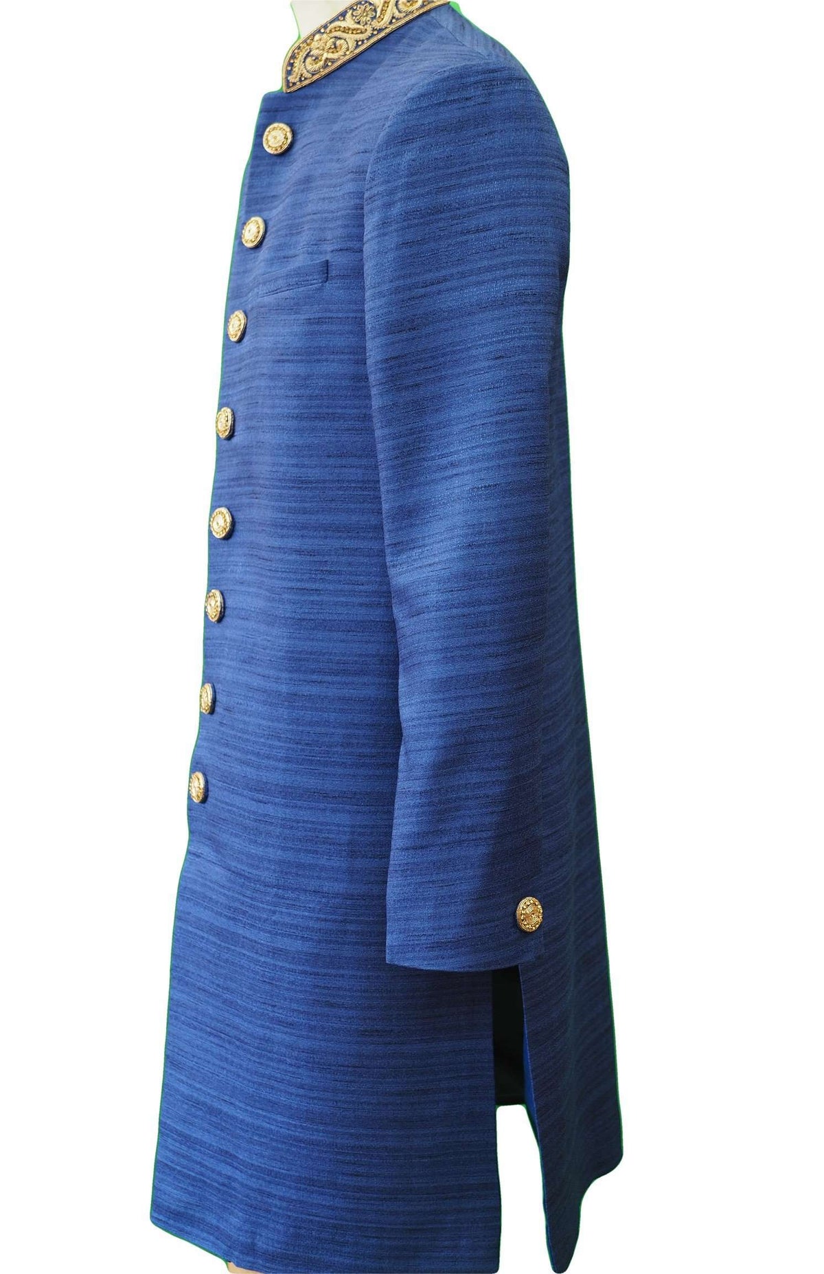Royal Blue Raw Silky Sherwani 38"-52" / Small to XXXXL - SW-VL1802RY - Prachy Creations